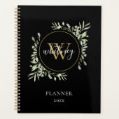 Elegant Script Groene Monogram Zwarte 2023 Planner (Voorkant)