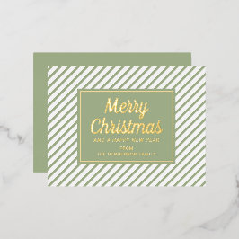 Elegant script Groene strepen Vrolijk kerstgoud Folie Feestdagen Briefkaart
