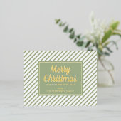 Elegant script Groene strepen Vrolijk kerstgoud Folie Feestdagen Briefkaart (Staand Voorkant)