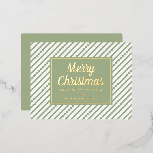 Elegant script Groene strepen Vrolijk kerstgoud Folie Feestdagen Briefkaart (Voorkant / Achterkant)
