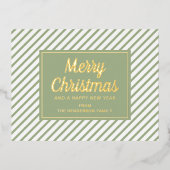 Elegant script Groene strepen Vrolijk kerstgoud Folie Feestdagen Briefkaart (Voorkant)