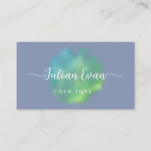 Elegant Script Groene waterverf penseelstreek Visitekaartje (Voorkant)