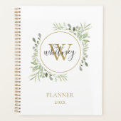 Elegant Script Groenery Goud Monogram 2023 Planner (Voorkant)