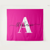 Elegant script Groot monogram Een hete roze Wandkleed (Voorkant (horizontaal))