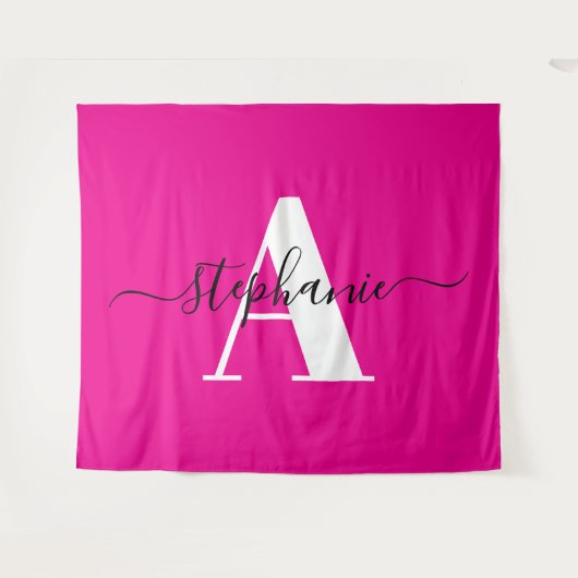 Elegant script Groot monogram Een hete roze Wandkleed (Voorkant (horizontaal))