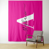 Elegant script Groot monogram Een hete roze Wandkleed (In situ)