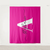 Elegant script Groot monogram Een hete roze Wandkleed (Voorkant)