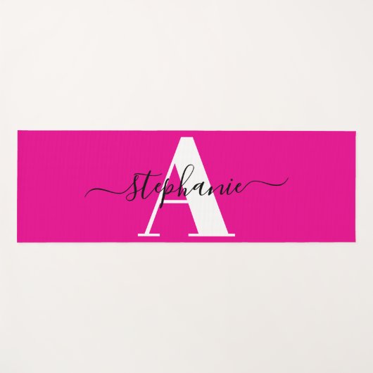 Elegant script Groot monogram Een hete roze Yogamat (Voorkant (horizontaal))
