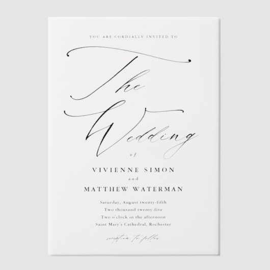 Elegant script handgeschreven kalligrafie bruiloft vellum uitnodigingen (Voorkant)