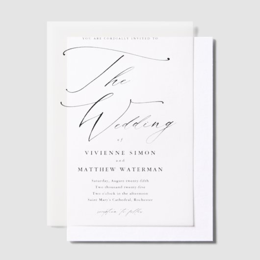 Elegant script handgeschreven kalligrafie bruiloft vellum uitnodigingen (Offset)