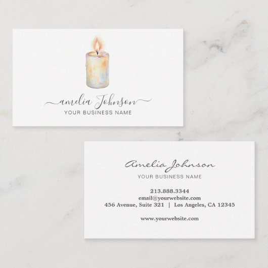 Elegant Script Handmade Candle Logo Artisan Small Visitekaartje (Voorkant / Achterkant)