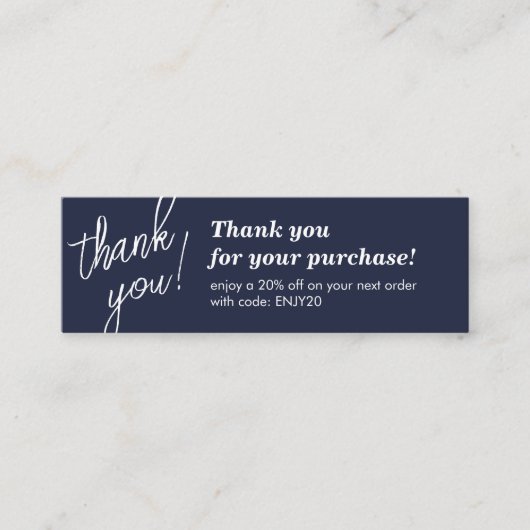 Elegant script handschrift dank u marineblauw mini visitekaartje (Voorkant)