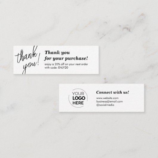 Elegant script handschrift dank u wit mini visitekaartje (Voorkant / Achterkant)