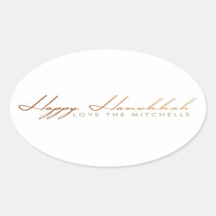 Elegant Script Hanukkah Roos Gold Ovale Sticker