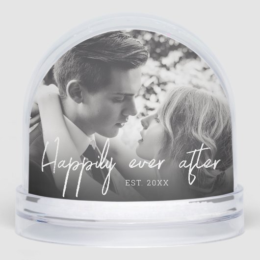 Elegant Script Happily Ever after Couple Photo Sneeuwbol (Voorkant)
