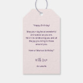 Elegant script Happy Birthday! violette ballon Cadeaulabel (Achterkant)