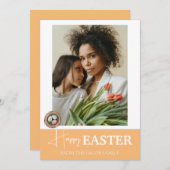 Elegant Script Happy Easter familie één foto Feestdagenkaart (Voorkant / Achterkant)