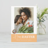 Elegant Script Happy Easter familie één foto Feestdagenkaart (Staand voorkant)