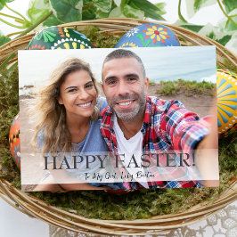 Elegant Script Happy Easter familie één foto Feestdagenkaart