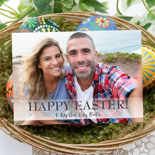 Elegant Script Happy Easter familie één foto Feestdagenkaart