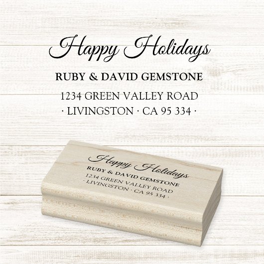 Elegant Script Happy Holidays Return Address  Rubberstempel
