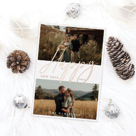 Elegant Script Happy New Year Minimale Couple Phot Folie Feestdagenkaart