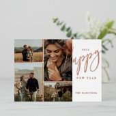 Elegant Script Happy Nieuwjaar Minimale 4 Foto Folie Feestdagenkaart (Staand Voorkant)
