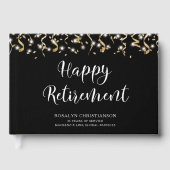 Elegant Script Happy Retirement Black Gold White Gastenboek (Voorkant)