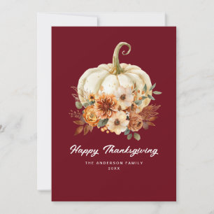 Elegant script Happy Thanksgiving Floral Card Feestdagenkaart
