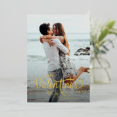 Elegant Script Happy Valentine's Day Photo Stripe Folie Feestdagenkaart (Staand Voorkant)