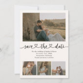 Elegant Script Hart 5 Foto Huwelijk Save The Date (Voorkant)