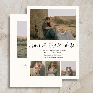 Elegant Script Hart 5 Foto Huwelijk Save The Date