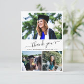 Elegant script hart afstuderen 3 foto collage bedankkaart (Staand voorkant)