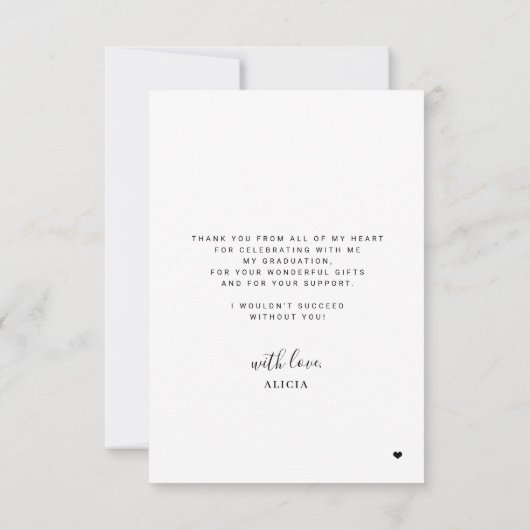 Elegant script hart afstuderen 3 foto collage bedankkaart (Achterkant)