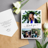 Elegant script hart afstuderen 3 foto collage bedankkaart