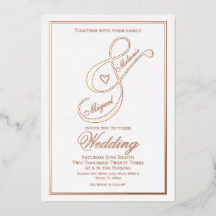 Elegant Script Hart Ampersand Trouwkaart Gedrukt   Folie Uitnodiging