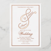 Elegant Script Hart Ampersand Trouwkaart Gedrukt   Folie Uitnodiging (Voorkant)