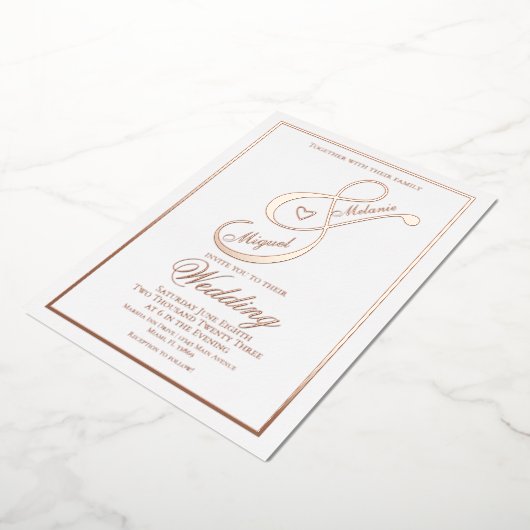 Elegant Script Hart Ampersand Trouwkaart Gedrukt   Folie Uitnodiging (Gedraaid)