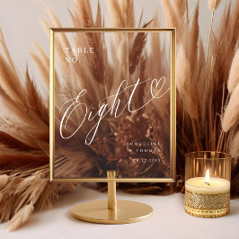 Elegant Script hart bruiloft tafel nummer acht Acryl Bord