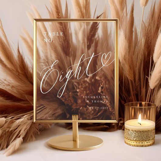Elegant Script hart bruiloft tafel nummer acht Acryl Bord