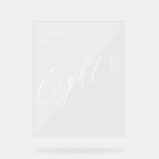 Elegant Script hart bruiloft tafel nummer acht Acryl Bord (Voorkant)