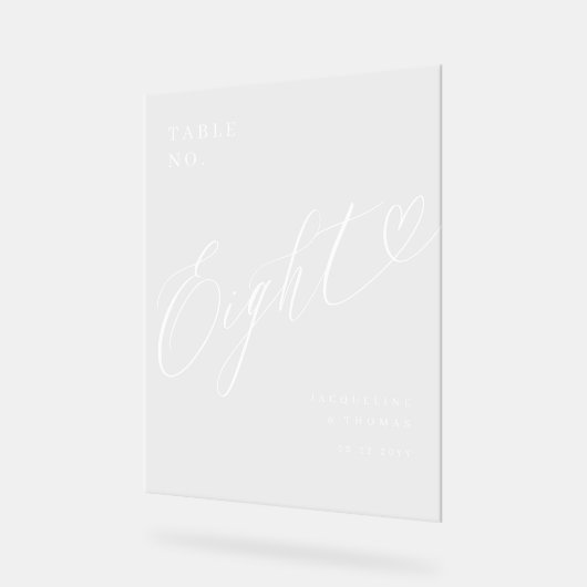 Elegant Script hart bruiloft tafel nummer acht Acryl Bord (Hoek)