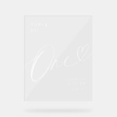 Elegant Script Hart Bruiloft Tafel Nummer Een Acryl Bord (Voorkant)