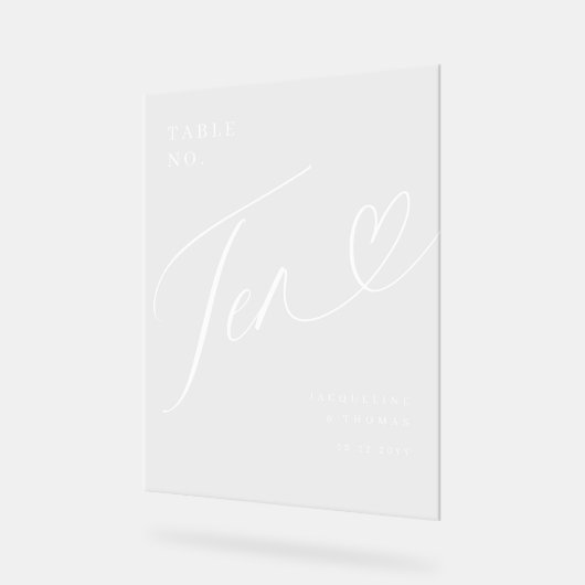 Elegant Script Hart Bruiloft Tafel nummer tien Acryl Bord (Hoek)