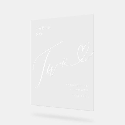 Elegant Script hart bruiloft tafel nummer twee Acryl Bord (Hoek)