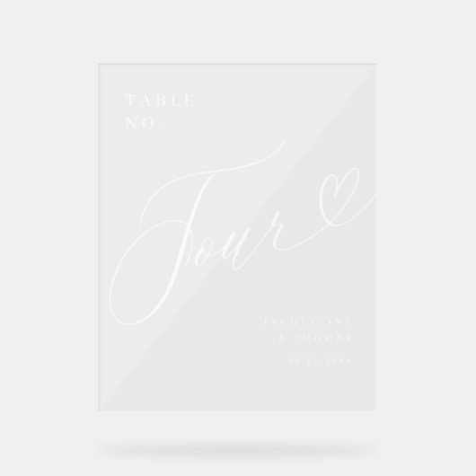 Elegant Script hart bruiloft tafel nummer vier Acryl Bord (Voorkant)