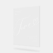 Elegant Script hart bruiloft tafel nummer vijf Acryl Bord (Hoek)