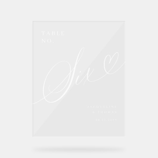 Elegant Script hart bruiloft tafel nummer zes Acryl Bord (Voorkant)