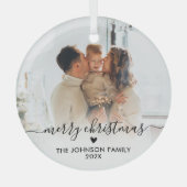 Elegant Script Hart Familie Foto Vrolijk Kerstfees Glas Ornament (Voorkant)