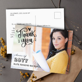 Elegant Script Hart Foto Afstudeer Dankjewel Briefkaart